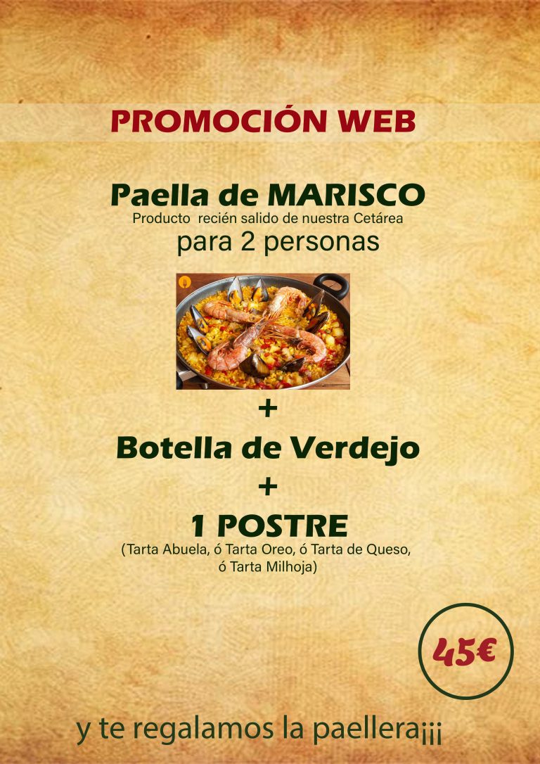 Menú Paella de Marisco (Exclusivamente para Domicilio o Recoger
